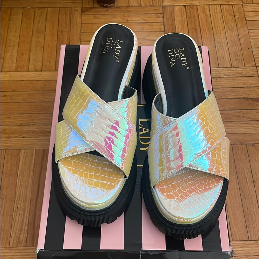 Iridescent Slide Sandals